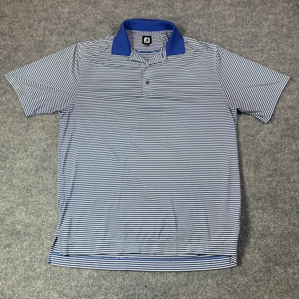 FootJoy Men's Large Blue White Golf Polo Striped Performance Shirt FJ Clubhouse